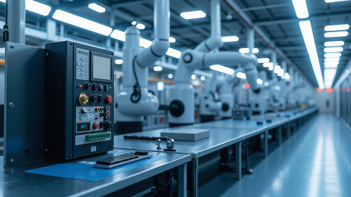 制造业工厂自动化生产线监控界面,实时数据显示,工业物联网系统